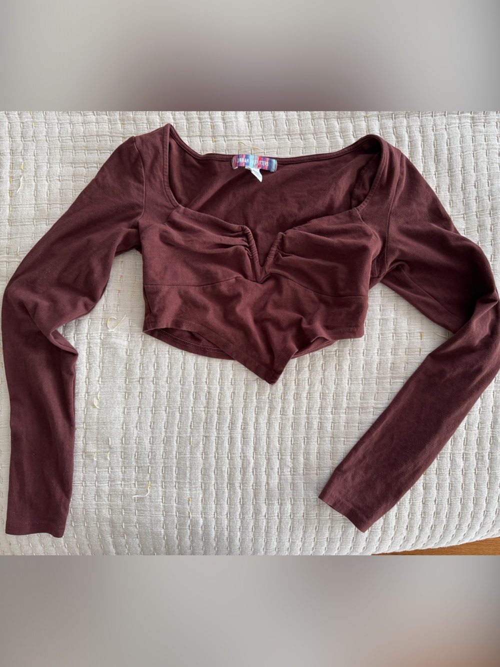 Urban Outfitters Burgundy Long Sleeve Cropped Top